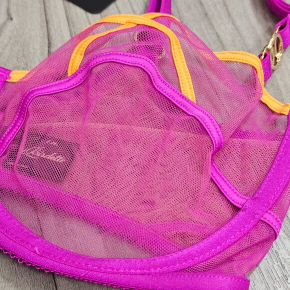 Honey Birdette Saskia Magenta Sheer Mesh Bra Size 32DDD/F - Picture 5 of 6